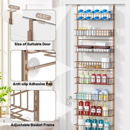 8-Tier Pantry Door Organizer, Black | Over The Door, Hanging Spice Rack Shelves, Home Office Laundry Room Bathroom & Kitchen, Storage Rack