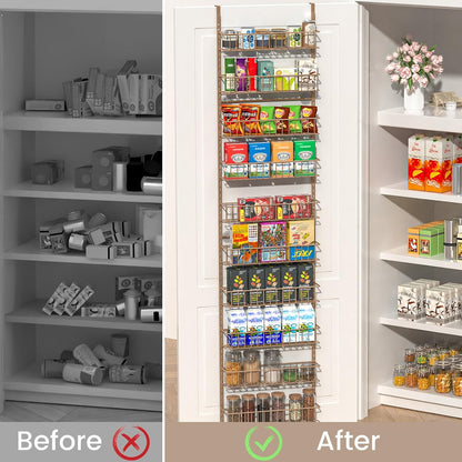 8-Tier Pantry Door Organizer, Black | Over The Door, Hanging Spice Rack Shelves, Home Office Laundry Room Bathroom & Kitchen, Storage Rack