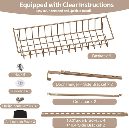 8-Tier Pantry Door Organizer, Black | Over The Door, Hanging Spice Rack Shelves, Home Office Laundry Room Bathroom & Kitchen, Storage Rack