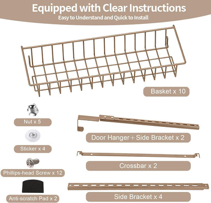 8-Tier Pantry Door Organizer, Black | Over The Door, Hanging Spice Rack Shelves, Home Office Laundry Room Bathroom & Kitchen, Storage Rack