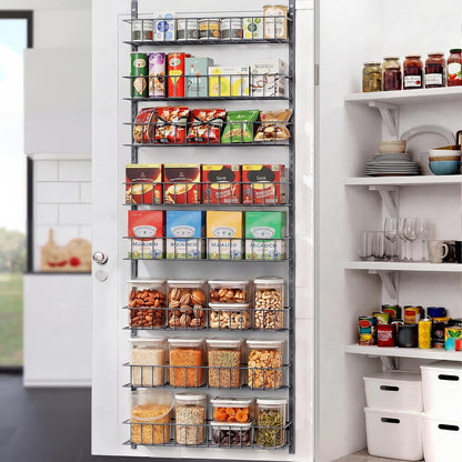 8-Tier Pantry Door Organizer, Black | Over The Door, Hanging Spice Rack Shelves, Home Office Laundry Room Bathroom & Kitchen, Storage Rack