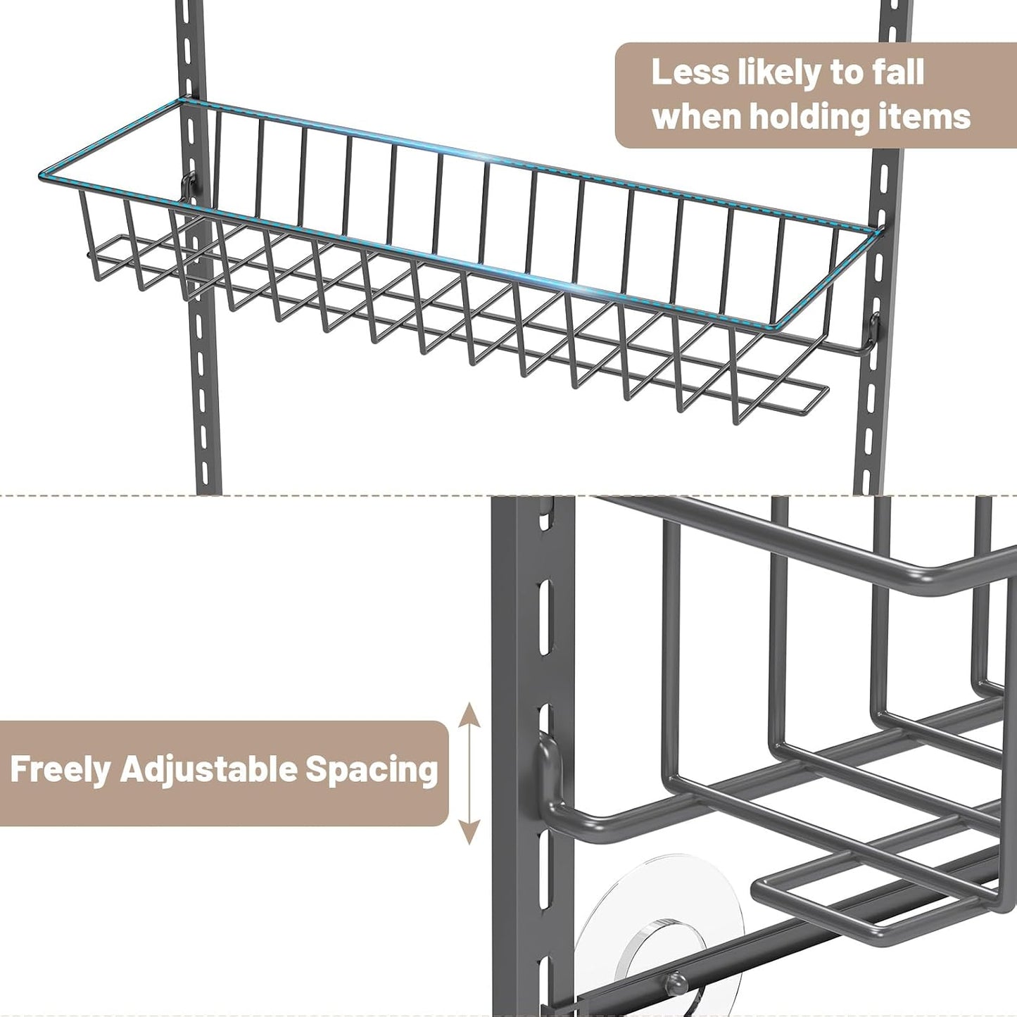 8-Tier Pantry Door Organizer, Black | Over The Door, Hanging Spice Rack Shelves, Home Office Laundry Room Bathroom & Kitchen, Storage Rack