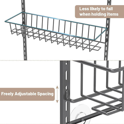 8-Tier Pantry Door Organizer, Black | Over The Door, Hanging Spice Rack Shelves, Home Office Laundry Room Bathroom & Kitchen, Storage Rack