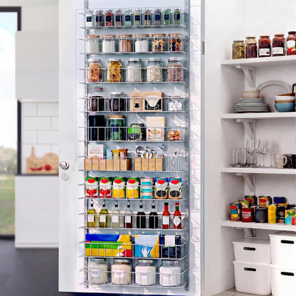8-Tier Pantry Door Organizer, Black | Over The Door, Hanging Spice Rack Shelves, Home Office Laundry Room Bathroom & Kitchen, Storage Rack
