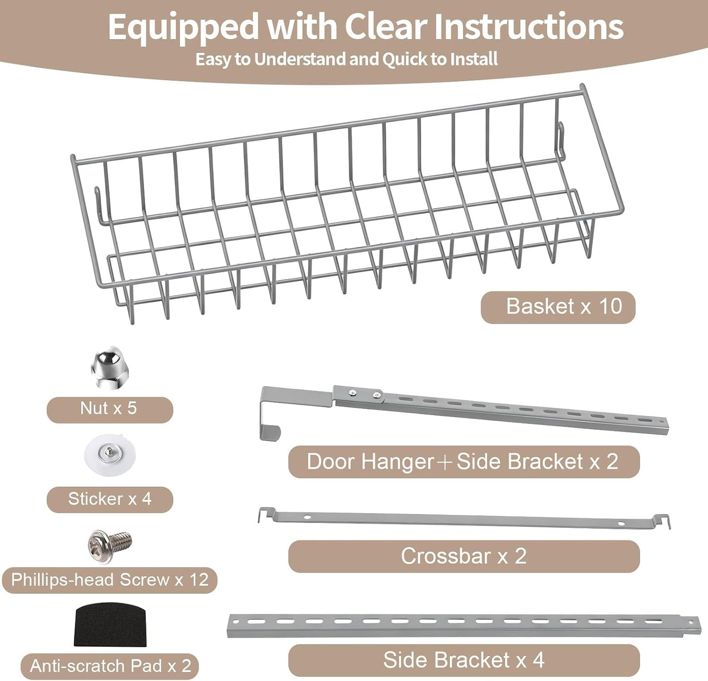 8-Tier Pantry Door Organizer, Black | Over The Door, Hanging Spice Rack Shelves, Home Office Laundry Room Bathroom & Kitchen, Storage Rack