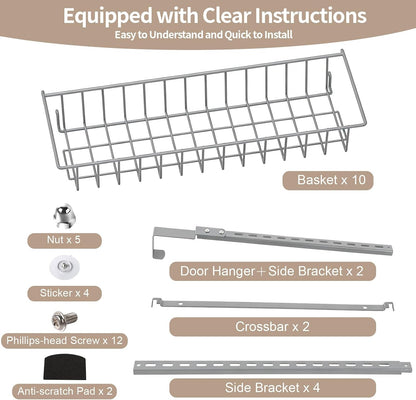 8-Tier Pantry Door Organizer, Black | Over The Door, Hanging Spice Rack Shelves, Home Office Laundry Room Bathroom & Kitchen, Storage Rack