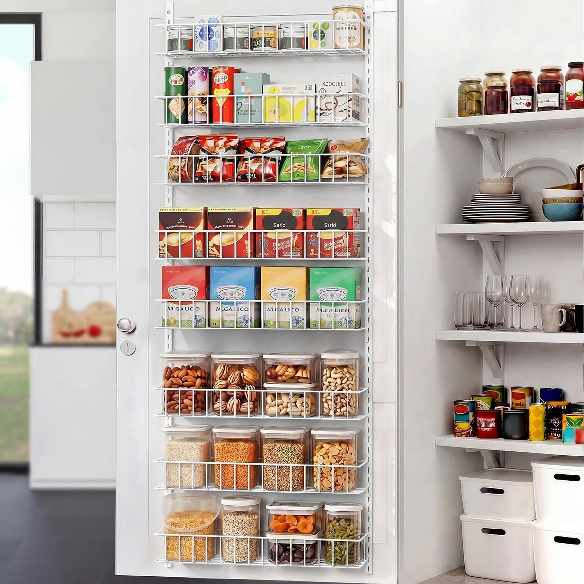 8-Tier Pantry Door Organizer, Black | Over The Door, Hanging Spice Rack Shelves, Home Office Laundry Room Bathroom & Kitchen, Storage Rack
