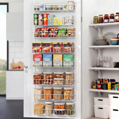 8-Tier Pantry Door Organizer, Black | Over The Door, Hanging Spice Rack Shelves, Home Office Laundry Room Bathroom & Kitchen, Storage Rack