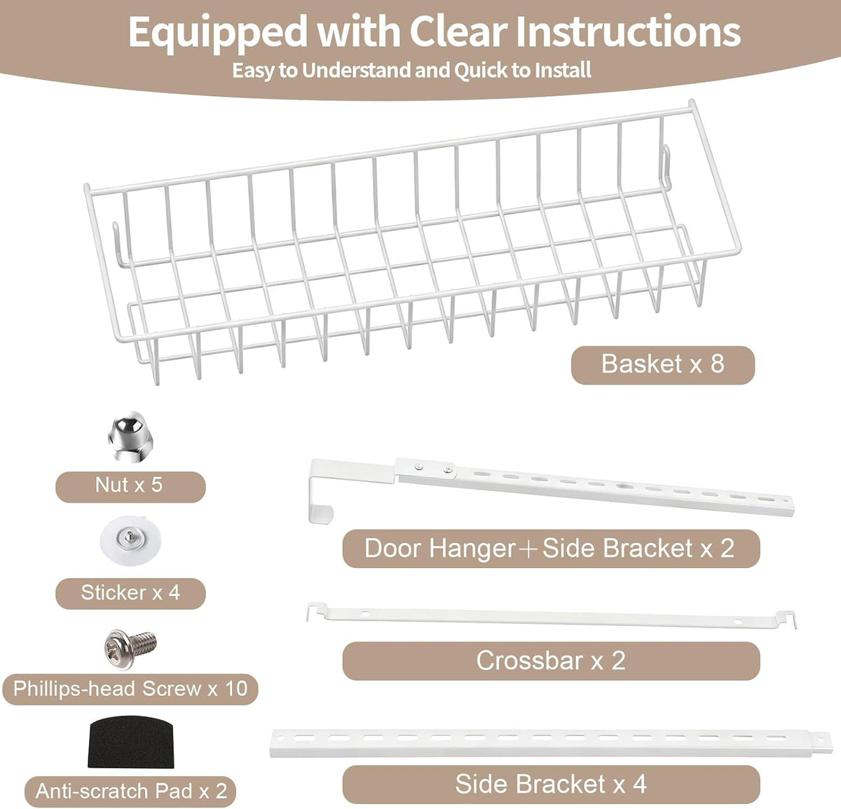8-Tier Pantry Door Organizer, Black | Over The Door, Hanging Spice Rack Shelves, Home Office Laundry Room Bathroom & Kitchen, Storage Rack