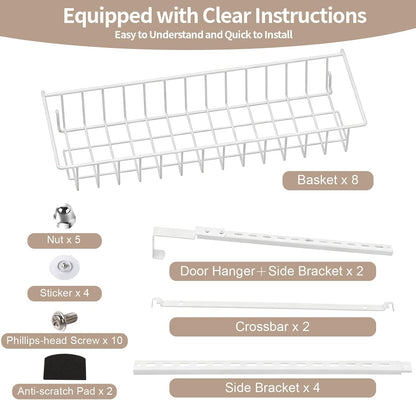 8-Tier Pantry Door Organizer, Black | Over The Door, Hanging Spice Rack Shelves, Home Office Laundry Room Bathroom & Kitchen, Storage Rack