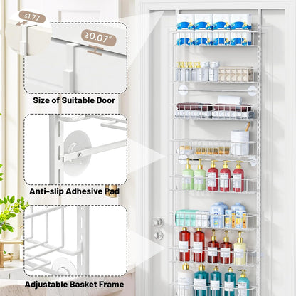 8-Tier Pantry Door Organizer, Black | Over The Door, Hanging Spice Rack Shelves, Home Office Laundry Room Bathroom & Kitchen, Storage Rack