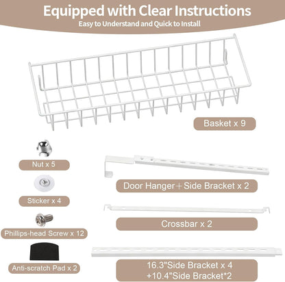 8-Tier Pantry Door Organizer, Black | Over The Door, Hanging Spice Rack Shelves, Home Office Laundry Room Bathroom & Kitchen, Storage Rack