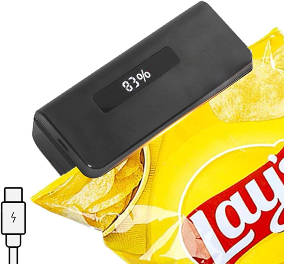 Mini Bag Sealer, 4.7" Potato Chip Bags Heat Sealer with LED Power Display & 9 Adjustable Gears, Capper Bag Reseal & Cutter, Rechargeable Sealing Machine Impulse For Snack Plastic Bag Mylar Cereal Bags