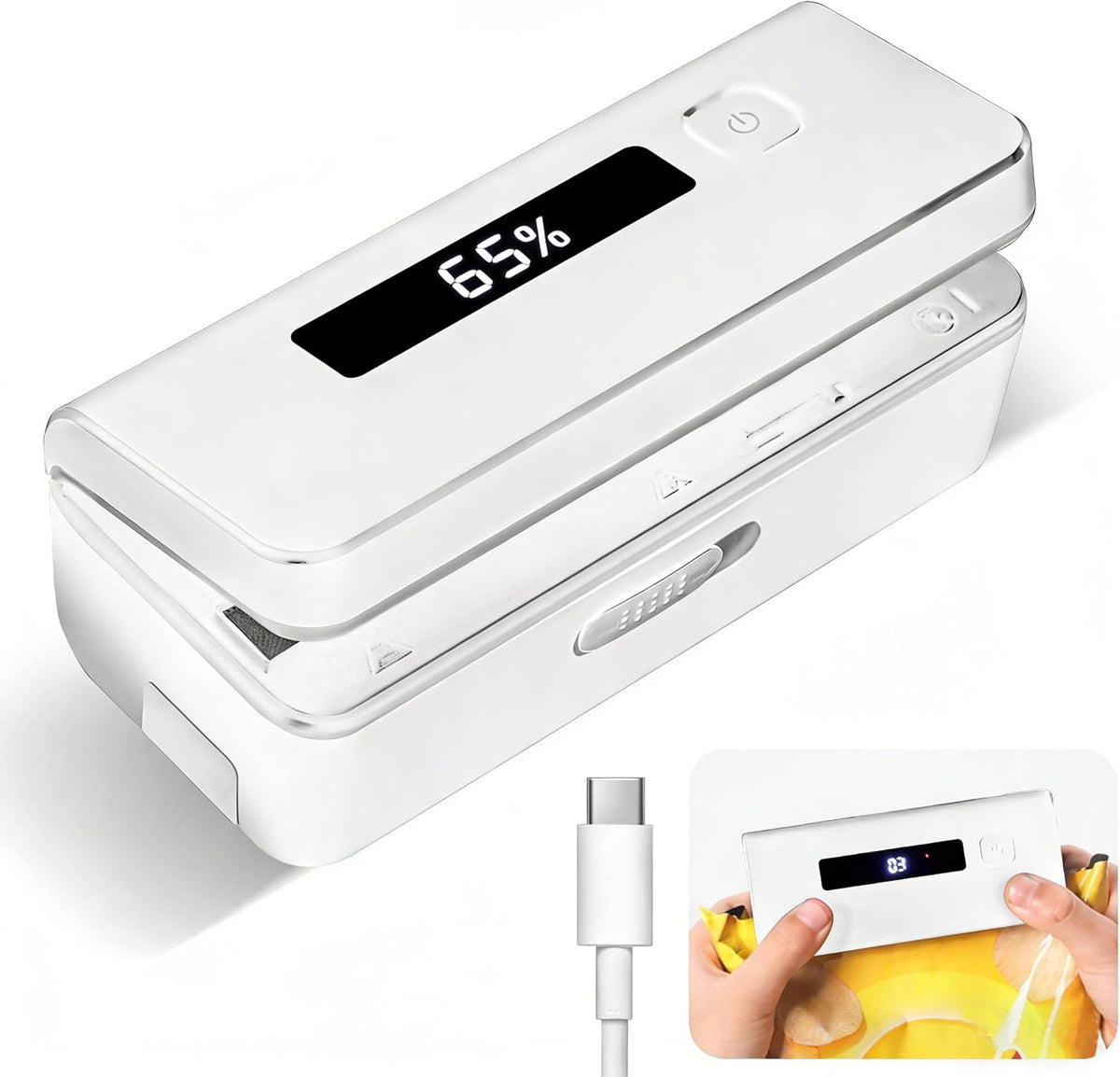 Mini Bag Sealer, 4.7" Potato Chip Bags Heat Sealer with LED Power Display & 9 Adjustable Gears, Capper Bag Reseal & Cutter, Rechargeable Sealing Machine Impulse For Snack Plastic Bag Mylar Cereal Bags
