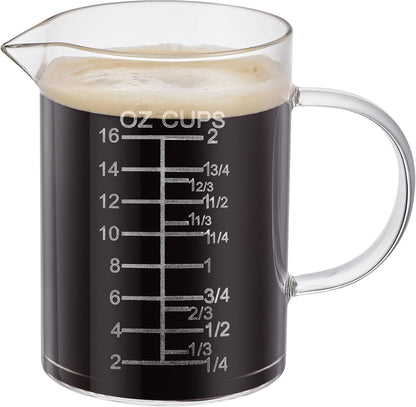 Ackers Etched Graduated Glass Measuring Cup - [Insulated Handle | V-Shaped Spout] - High Borosilicate Glass Measuring Cup for Kitchen or Dining, Easy to Read, 250ml (8oz, 1 Cup)