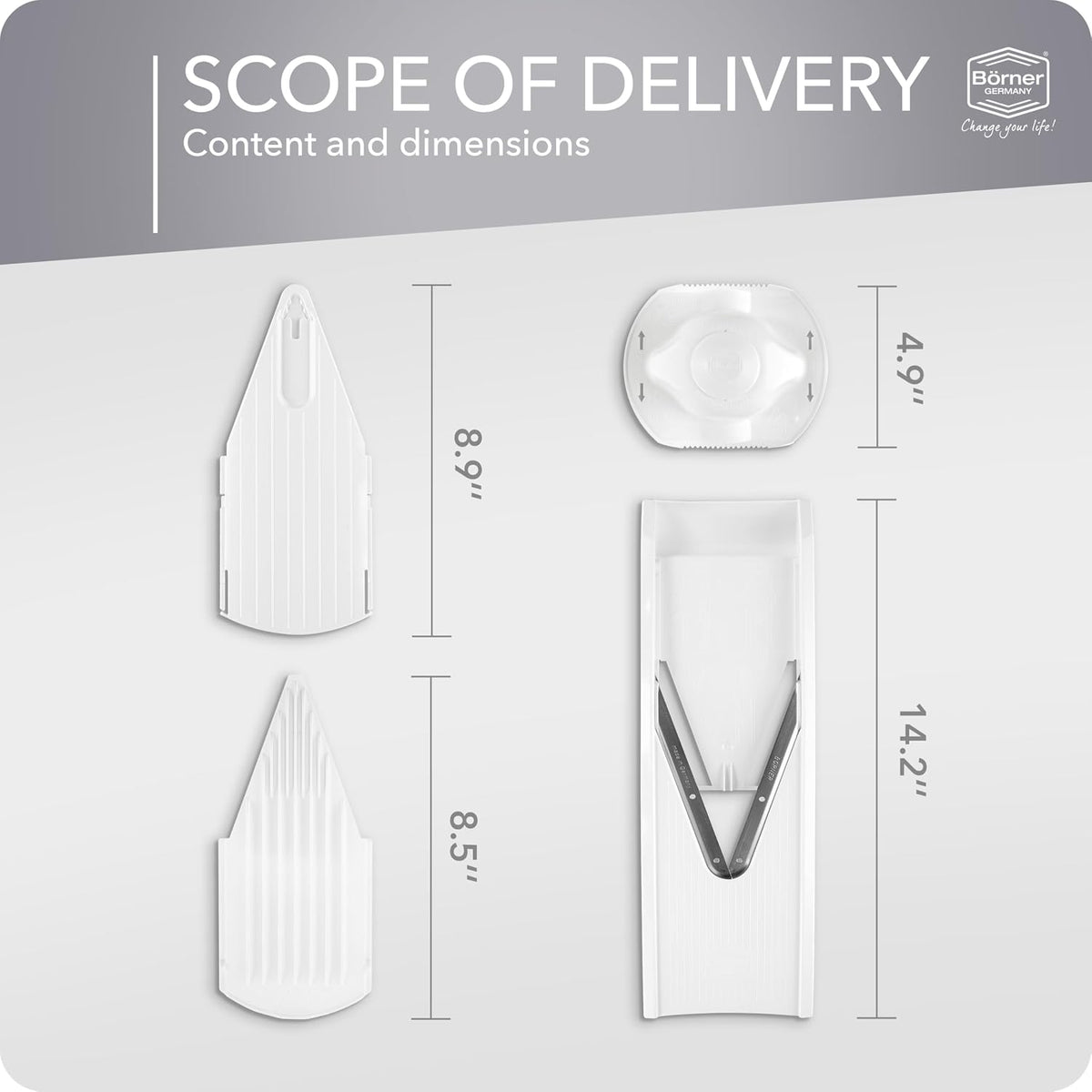 Borner Mandoline Food Slicer V1 (Basic Set) by Reston Lloyd • V-Slicer with Food Holder • Made in Germany • Fruit & Vegetable Chopper • Multiple Settings • Color: Red