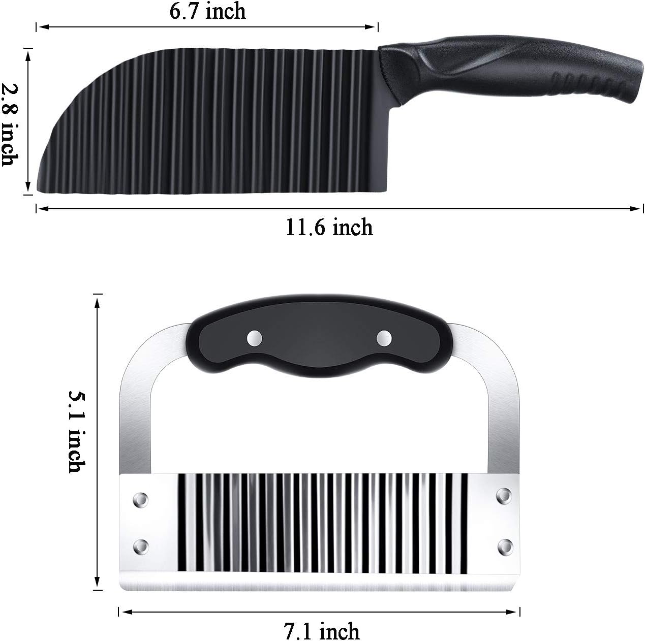 2 Pcs Crinkle Cutter Set for Potato Vegetable French Fry, Stainless Steel Blade Wavy Slicer, Wavy Crinkle Cutting Tool Salad Chopping Knife Soap Fruit French Fry Slicer(Plastic Handle,Black)