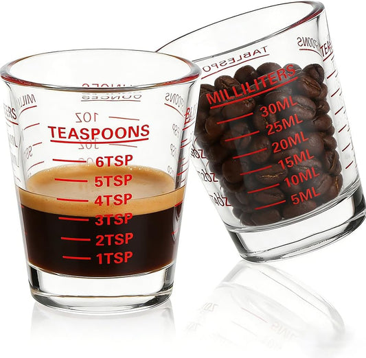 Shot Glasses Measuring Cup 2PACK Espresso Shot Glass Liquid Heavy Wine | 26-Incremental Measurement 1 OZ, 2 TBS, 6 TSP, 30 ML, Red Kitchen Tools for Cocktails, Cooking and Baking