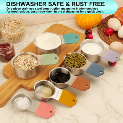 Gold Magnetic Measuring Cups & Spoons Set of 16, 7 Stainless Steel Measuring Cups, 8 Double-Sided Measuring Spoons & 1 Leveler, Premium Finish Baking Tools Kitchen Gadget for Dry & Liquid Ingredients