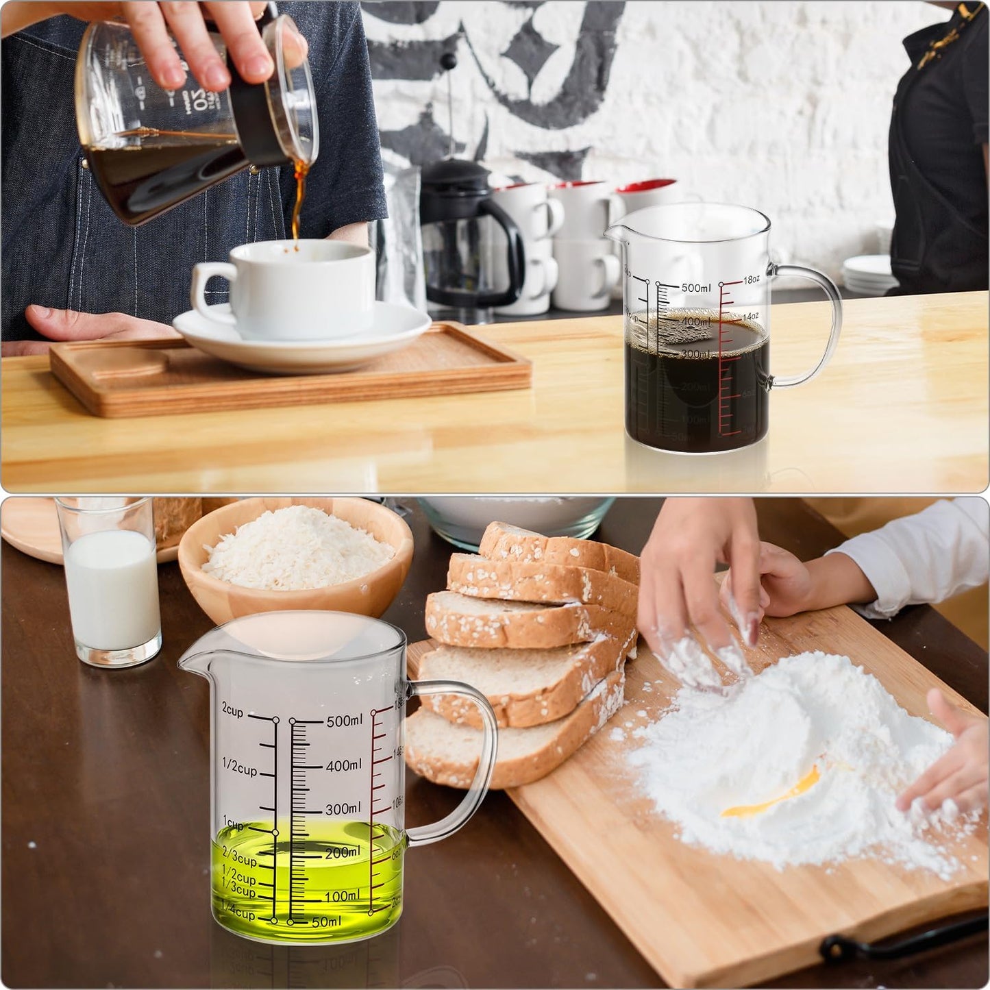 16 Oz 2 Cup Glass Measuring Cup with Insulated Handle, V-Shaped Spout, , Measuring Cup, Precise Measurement Scales Cup