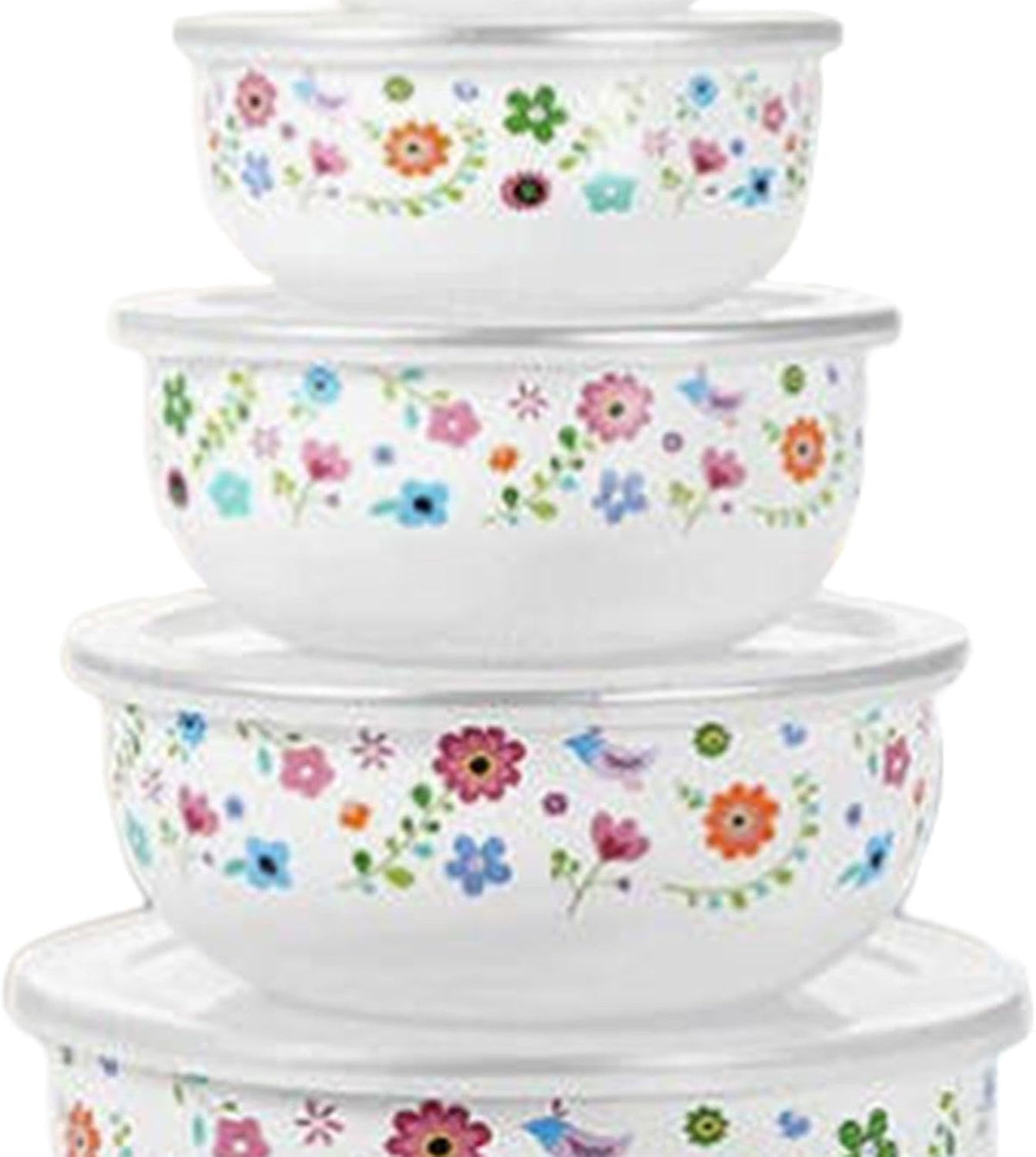 5 Pieces Mixing Bowl Set Food Prep Bowls Round Bowl Kitchen Enamel Covered Bowl with Airtight Lids for Cakes Biscuits Baking, Floral