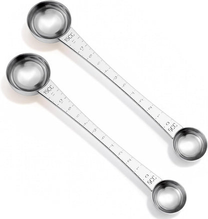 2 PCS Stainless Steel Coffee Scoop, Dual-Measure Long Handle Measuring Spoon (1 Tbsp & 1 Tsp) with Centimeter Tick Mark for Ground Coffee, Tea, Sugar, Baking