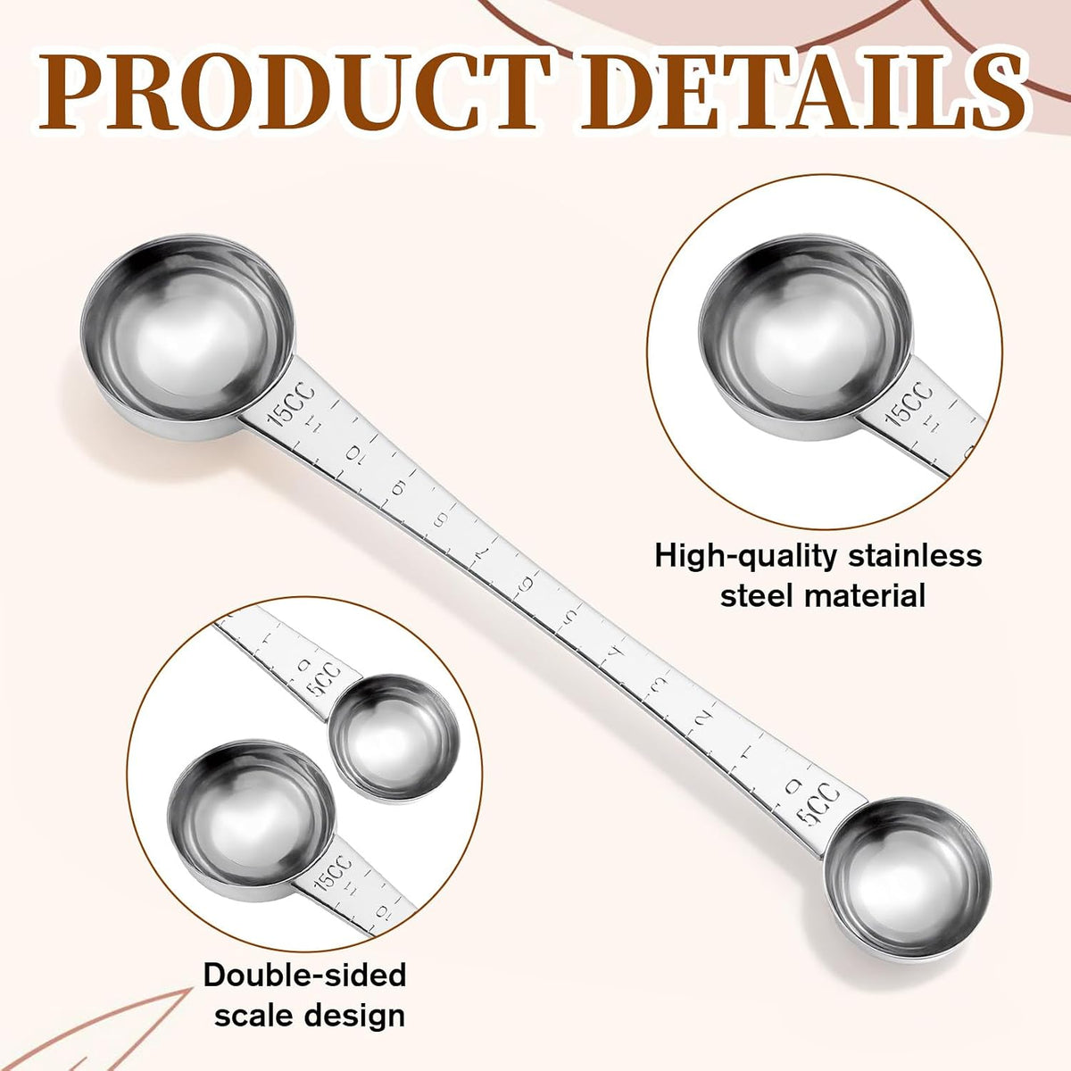 2 PCS Stainless Steel Coffee Scoop, Dual-Measure Long Handle Measuring Spoon (1 Tbsp & 1 Tsp) with Centimeter Tick Mark for Ground Coffee, Tea, Sugar, Baking