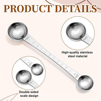 2 PCS Stainless Steel Coffee Scoop, Dual-Measure Long Handle Measuring Spoon (1 Tbsp & 1 Tsp) with Centimeter Tick Mark for Ground Coffee, Tea, Sugar, Baking