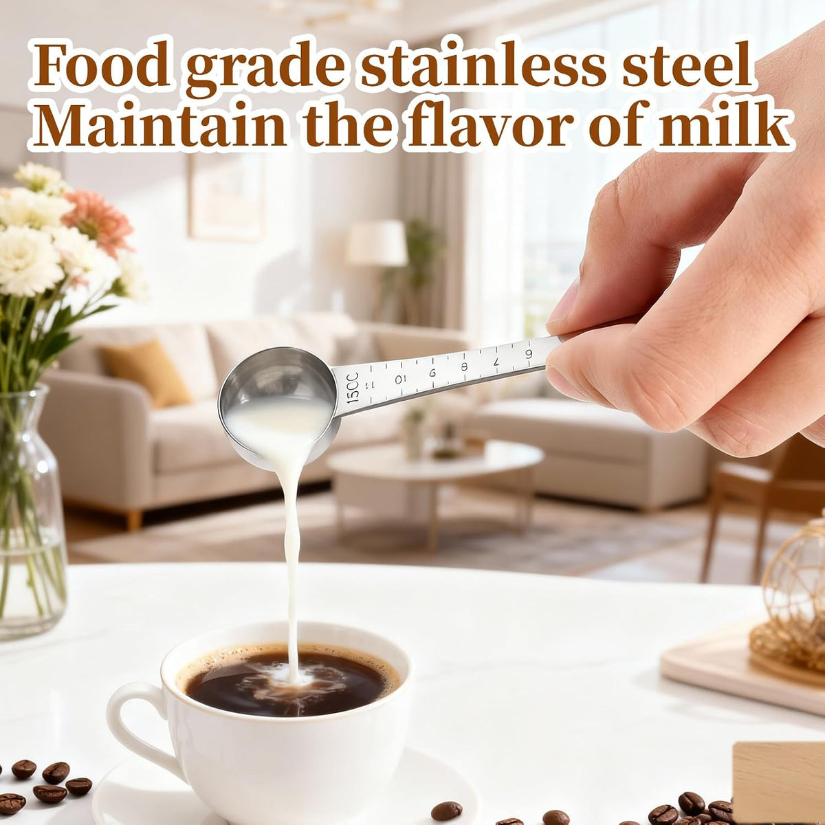 2 PCS Stainless Steel Coffee Scoop, Dual-Measure Long Handle Measuring Spoon (1 Tbsp & 1 Tsp) with Centimeter Tick Mark for Ground Coffee, Tea, Sugar, Baking