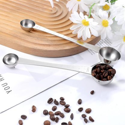 2 PCS Stainless Steel Coffee Scoop, Dual-Measure Long Handle Measuring Spoon (1 Tbsp & 1 Tsp) with Centimeter Tick Mark for Ground Coffee, Tea, Sugar, Baking