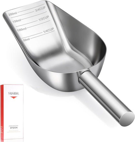 Dog Food Scoop 1 Cup, 304 Stainless Steel Pet Food Measuring Cup | Precise Scale, Long Handle Portion Control Scoop for Dogs & Cats