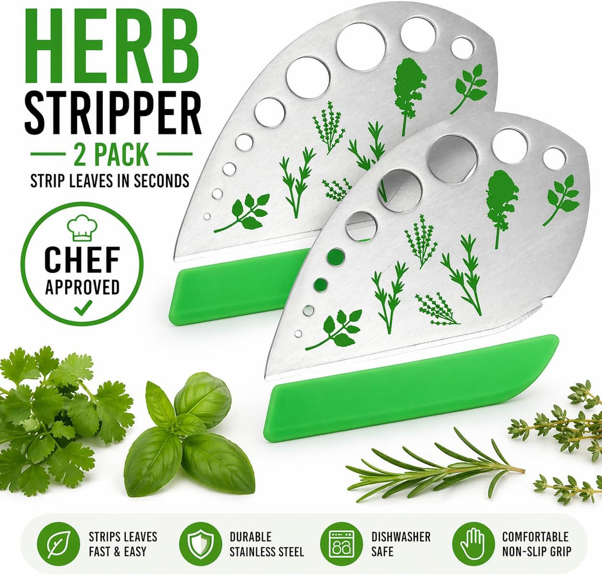 Herb Stripper – 9-Hole Stainless Steel Herb Peeler for Quick Leaf Stripping – Multi-Purpose Kale, Rosemary, and Basil Stripper with Cutting Edge – Durable & Easy to Clean Kitchen Gadget (2)