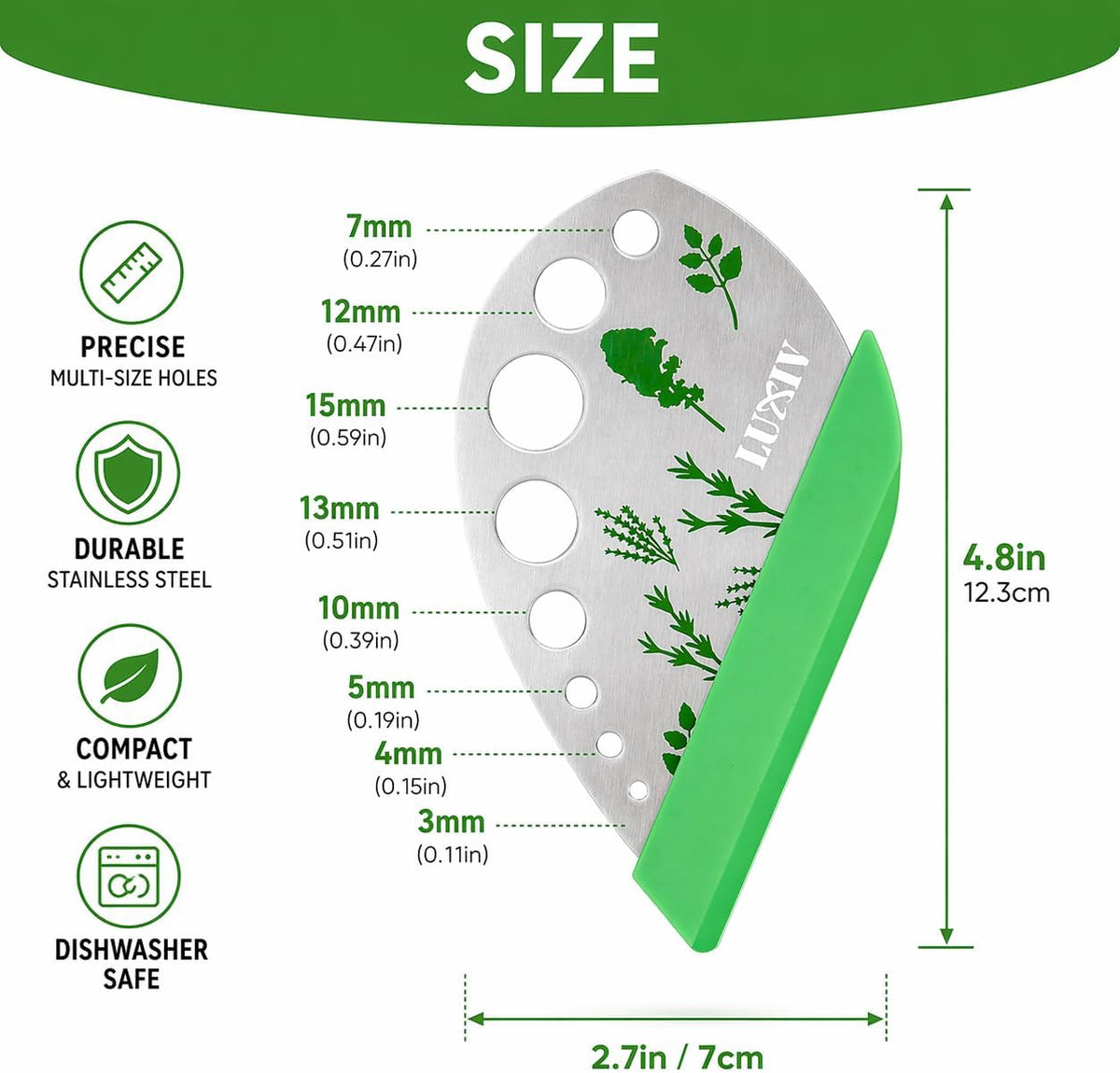 Herb Stripper – 9-Hole Stainless Steel Herb Peeler for Quick Leaf Stripping – Multi-Purpose Kale, Rosemary, and Basil Stripper with Cutting Edge – Durable & Easy to Clean Kitchen Gadget (2)