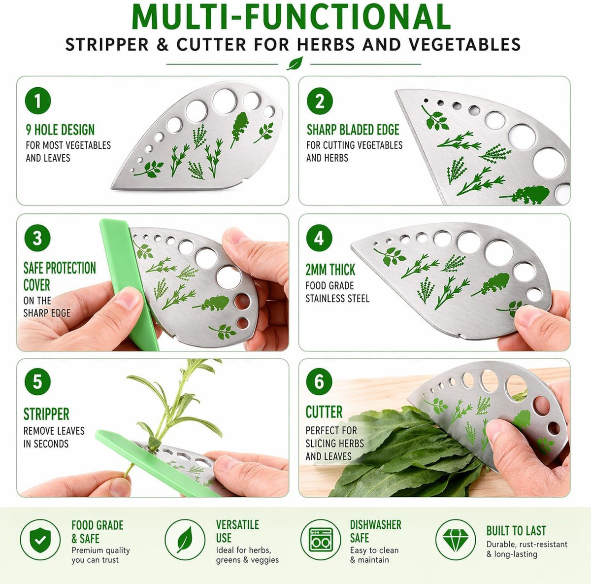 Herb Stripper – 9-Hole Stainless Steel Herb Peeler for Quick Leaf Stripping – Multi-Purpose Kale, Rosemary, and Basil Stripper with Cutting Edge – Durable & Easy to Clean Kitchen Gadget (2)