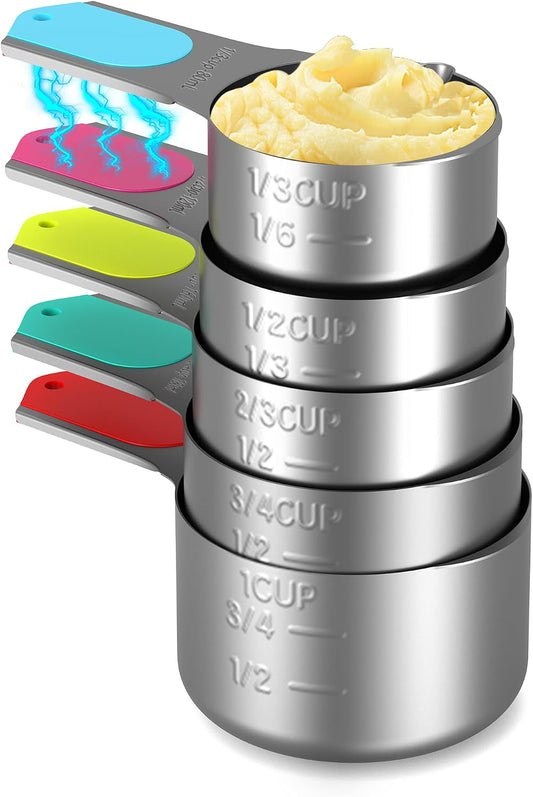Magnetic Measuring Cups Set of 5, Stainless Steel Nesting Measuring Cups with Easy to Read Markings, Kitchen Gadgets for Cooking & Baking