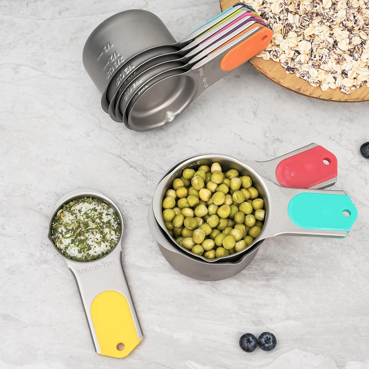 Magnetic Measuring Cups Set of 5, Stainless Steel Nesting Measuring Cups with Easy to Read Markings, Kitchen Gadgets for Cooking & Baking
