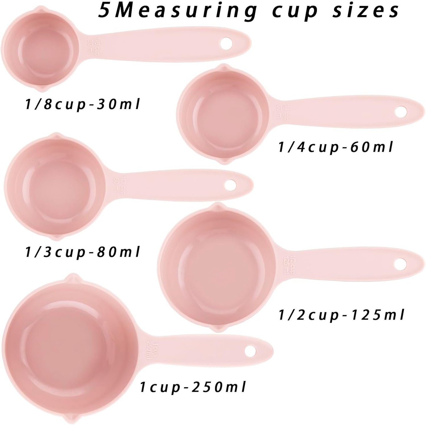 Plastic Measuring Cups and Spoons Set 10, Kids Measuring Cups and Spoons Set for Kitchen & Baking, Engraved US & Metric Plastic Measuring Cup & Spoons for Cooking Measure Use Pink