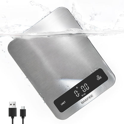 Waterproof Food Scale, 22lb Kitchen Scale, IP67, Rechargeable, Grey | 1g Precision, Premium Stainless Steel & Tempered Glass, Clear LED Display, 6 Units, Tare, for Cooking, Making Sourdough Bread