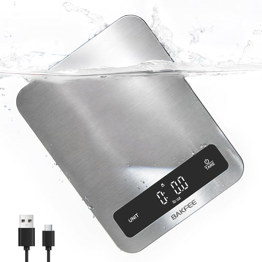Waterproof Food Scale, 22lb Kitchen Scale, IP67, Rechargeable, Grey | 1g Precision, Premium Stainless Steel & Tempered Glass, Clear LED Display, 6 Units, Tare, for Cooking, Making Sourdough Bread