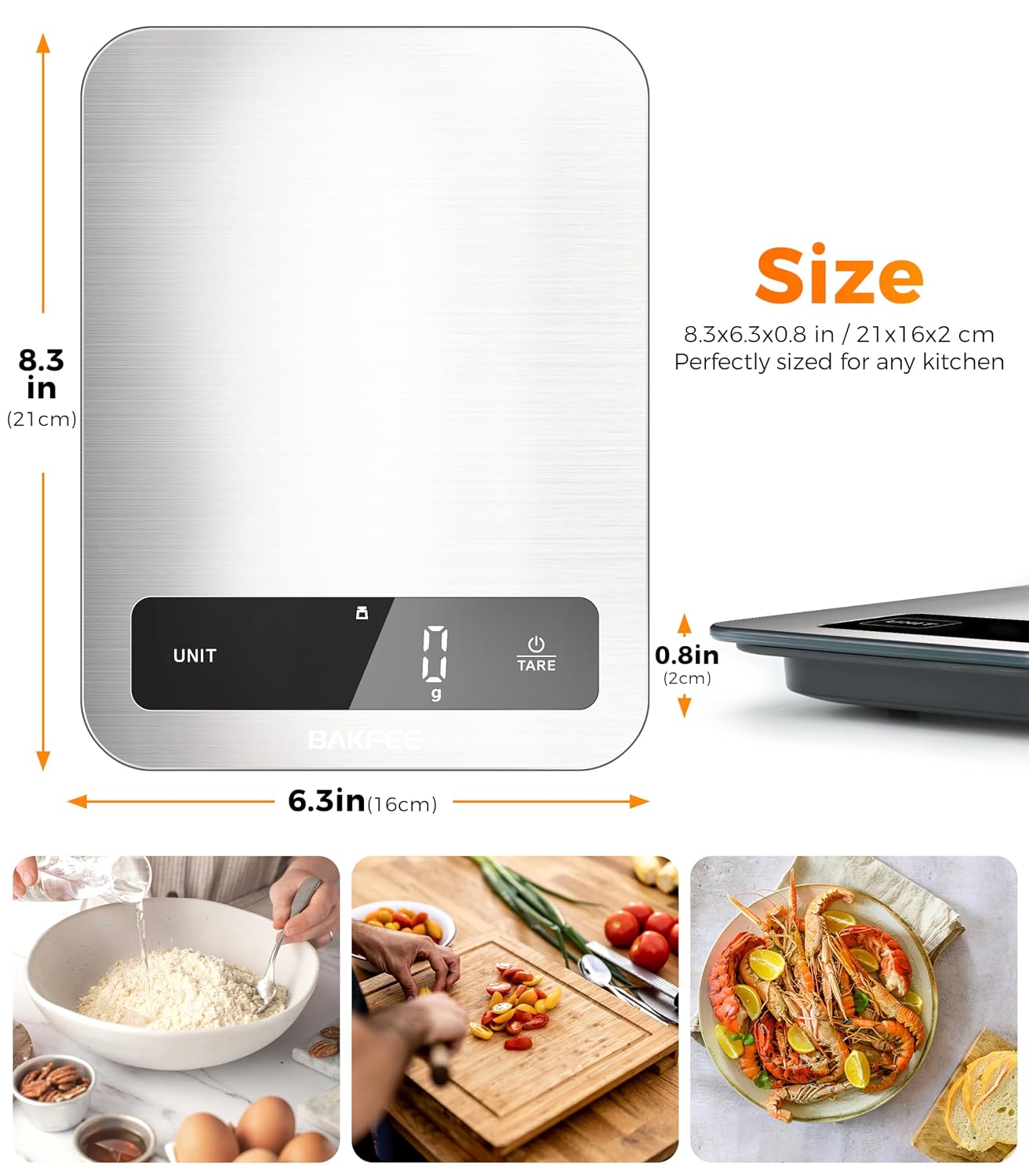 Waterproof Food Scale, 22lb Kitchen Scale, IP67, Rechargeable, Grey | 1g Precision, Premium Stainless Steel & Tempered Glass, Clear LED Display, 6 Units, Tare, for Cooking, Making Sourdough Bread
