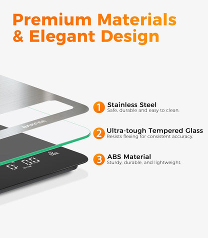Waterproof Food Scale, 22lb Kitchen Scale, IP67, Rechargeable, Grey | 1g Precision, Premium Stainless Steel & Tempered Glass, Clear LED Display, 6 Units, Tare, for Cooking, Making Sourdough Bread