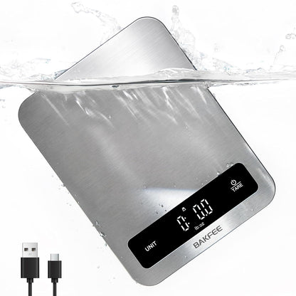 Waterproof Food Scale, 22lb Kitchen Scale, IP67, Rechargeable, Grey | 1g Precision, Premium Stainless Steel & Tempered Glass, Clear LED Display, 6 Units, Tare, for Cooking, Making Sourdough Bread