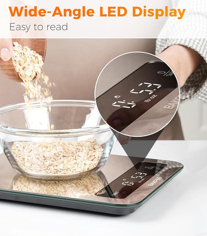Waterproof Food Scale, 22lb Kitchen Scale, IP67, Rechargeable, Grey | 1g Precision, Premium Stainless Steel & Tempered Glass, Clear LED Display, 6 Units, Tare, for Cooking, Making Sourdough Bread
