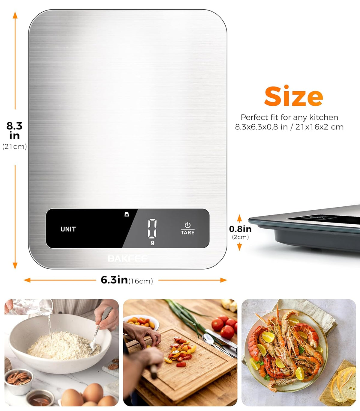 Waterproof Food Scale, 22lb Kitchen Scale, IP67, Rechargeable, Grey | 1g Precision, Premium Stainless Steel & Tempered Glass, Clear LED Display, 6 Units, Tare, for Cooking, Making Sourdough Bread