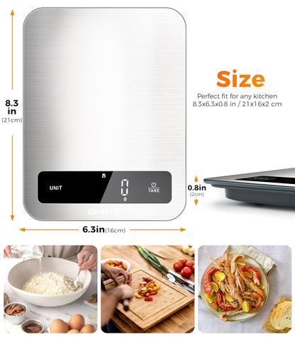Waterproof Food Scale, 22lb Kitchen Scale, IP67, Rechargeable, Grey | 1g Precision, Premium Stainless Steel & Tempered Glass, Clear LED Display, 6 Units, Tare, for Cooking, Making Sourdough Bread