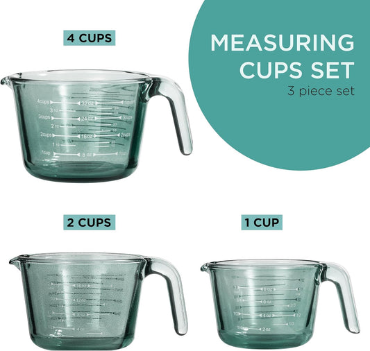 Glass Measuring Cups - Ideal for Cooking and Baking, Green
