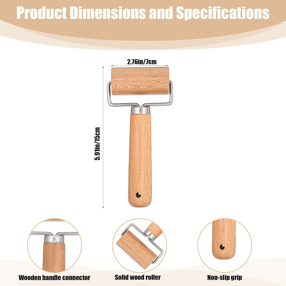 Wooden Rolling Pin, Wooden Dough Roller, Small Rolling Pin (6 Inch)