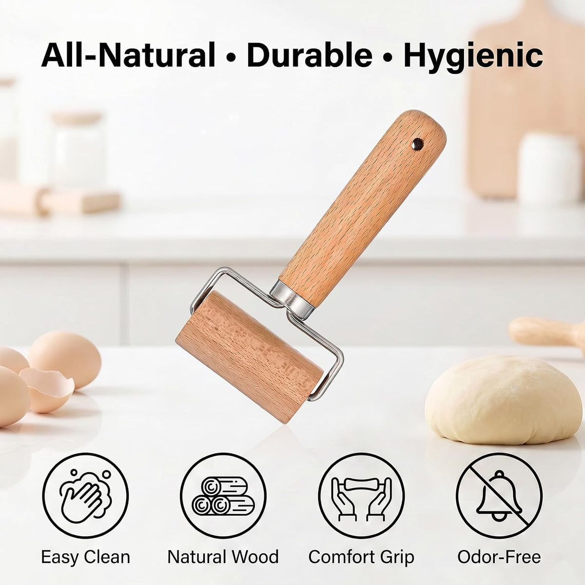 Wooden Rolling Pin, Wooden Dough Roller, Small Rolling Pin (6 Inch)