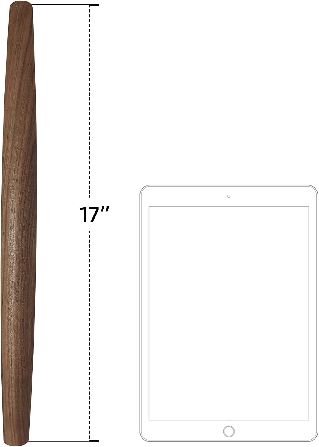 French Rolling Pin (17 Inches) –WoodenRoll Pin for Fondant, Pie Crust, Cookie, Pastry, Dough –Tapered Design & Smooth Construction - Essential Kitchen Utensil