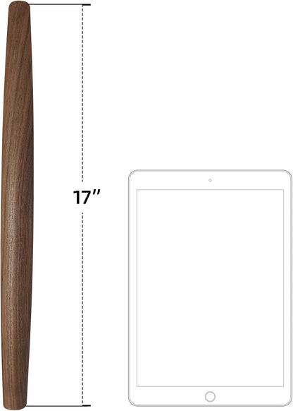 French Rolling Pin (17 Inches) –WoodenRoll Pin for Fondant, Pie Crust, Cookie, Pastry, Dough –Tapered Design & Smooth Construction - Essential Kitchen Utensil